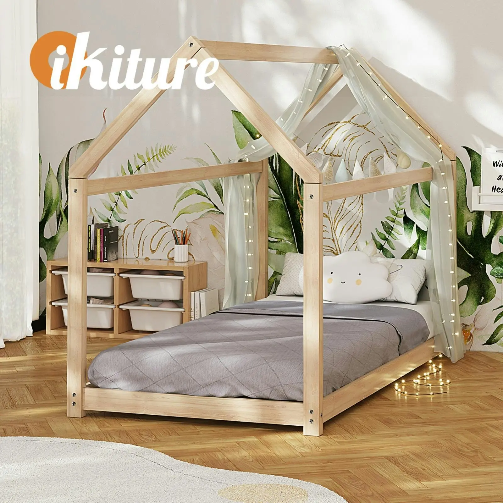 Oikiture Wooden Bed Frame Single Wood Mattress Base Pine Timber Platform