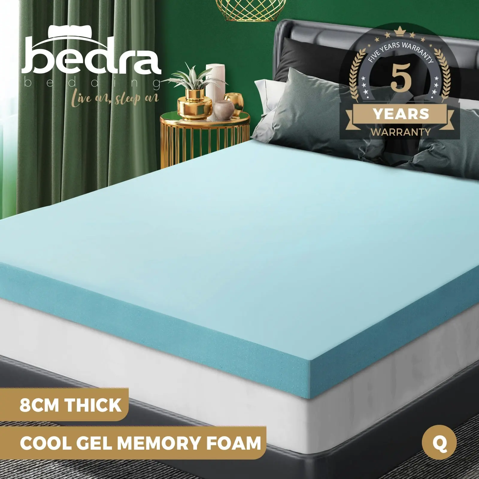 Bedra Memory Foam Mattress Topper Bed Cool Gel Bamboo Cover Underlay Queen 8CM