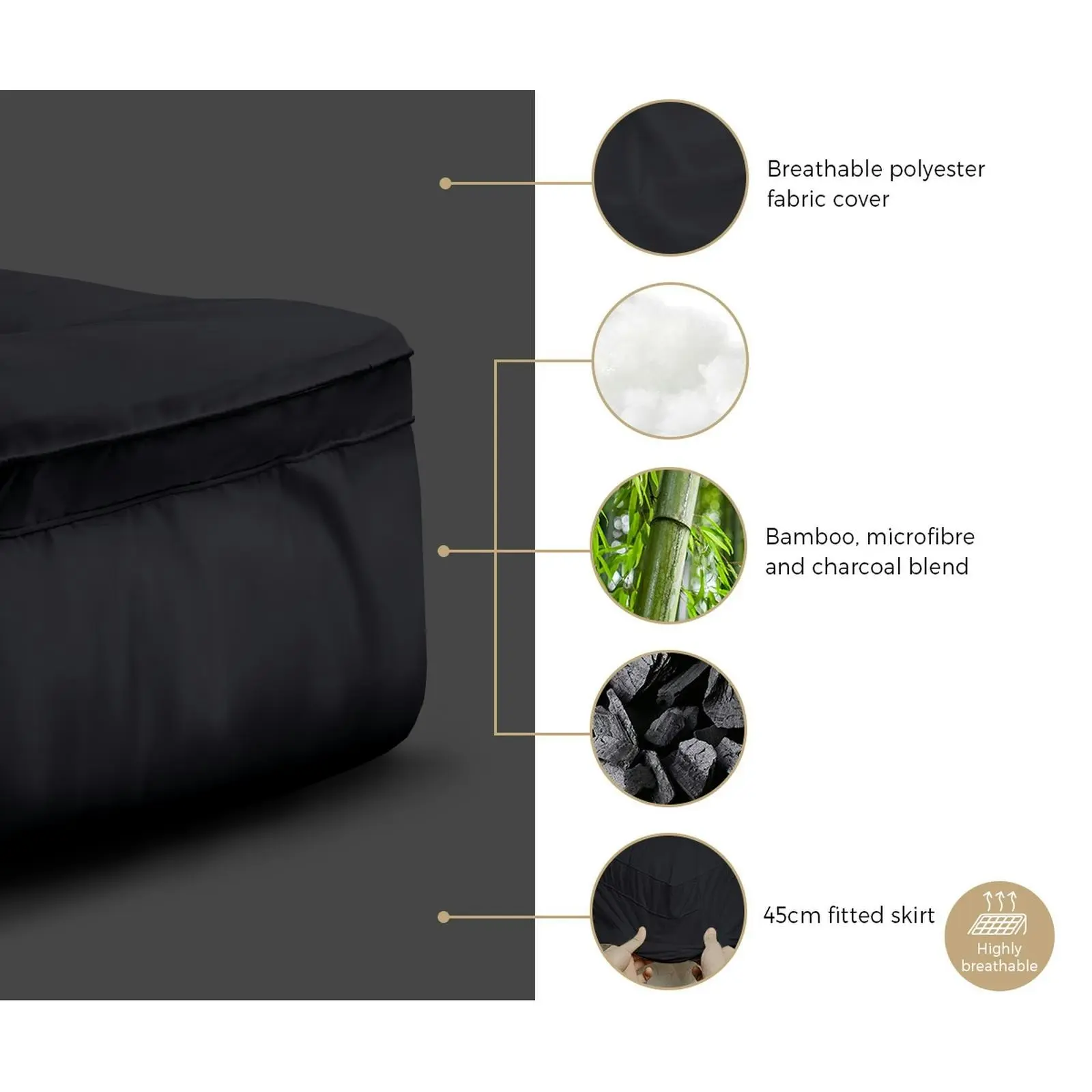 Bedra Mattress Protector Bamboo Charcoal Pillowtop Topper Underlay Cover Single