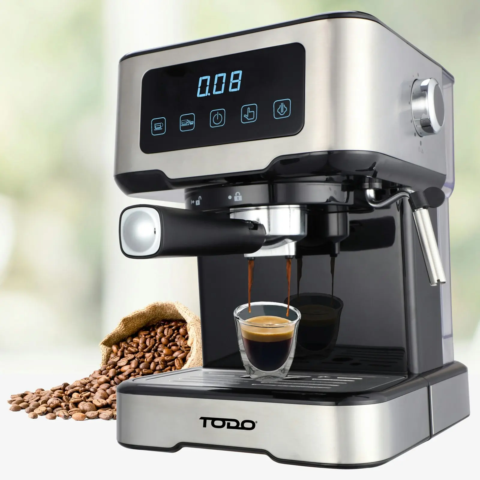 TODO Espresso Coffee Machine Maker Automatic Touch Control LED Display 15 Bar Pump 1.5L