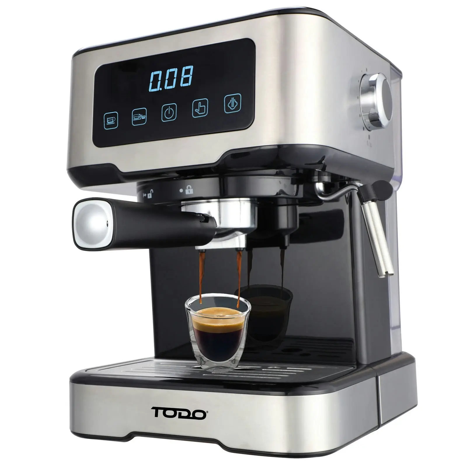 TODO Espresso Coffee Machine Maker Automatic Touch Control LED Display 15 Bar Pump 1.5L