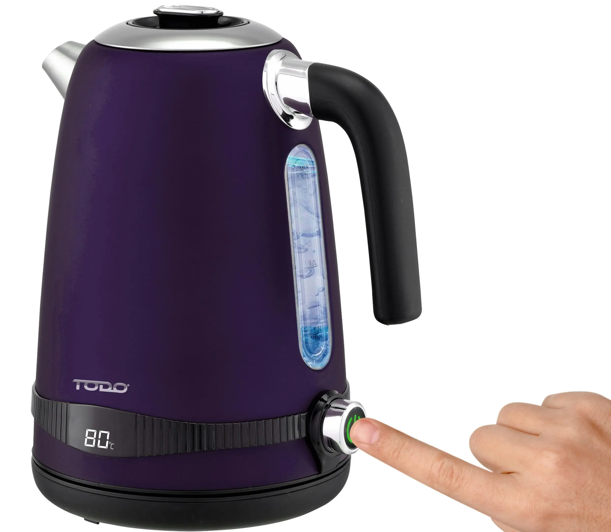 TODO 1.7L Stainless Steel Cordless Kettle Keep Warm Electric Led Water Jug - Purple