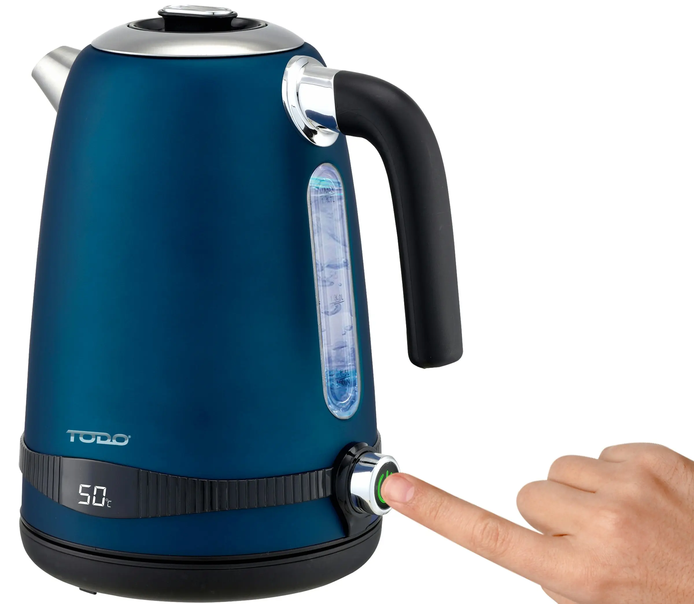 TODO 1.7L Stainless Steel Cordless Kettle Keep Warm Electric Led Water Jug - Blue