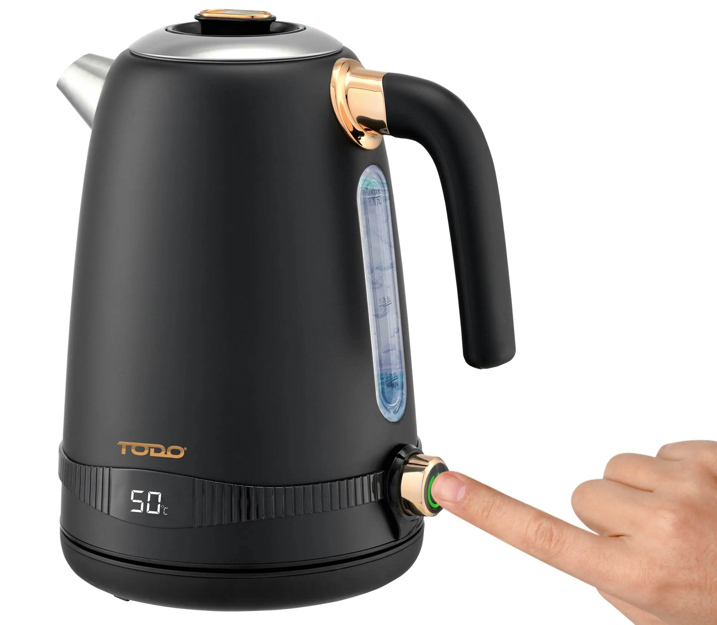 TODO 1.7L Stainless Steel Cordless Kettle Keep Warm Electric Led Water Jug - Black