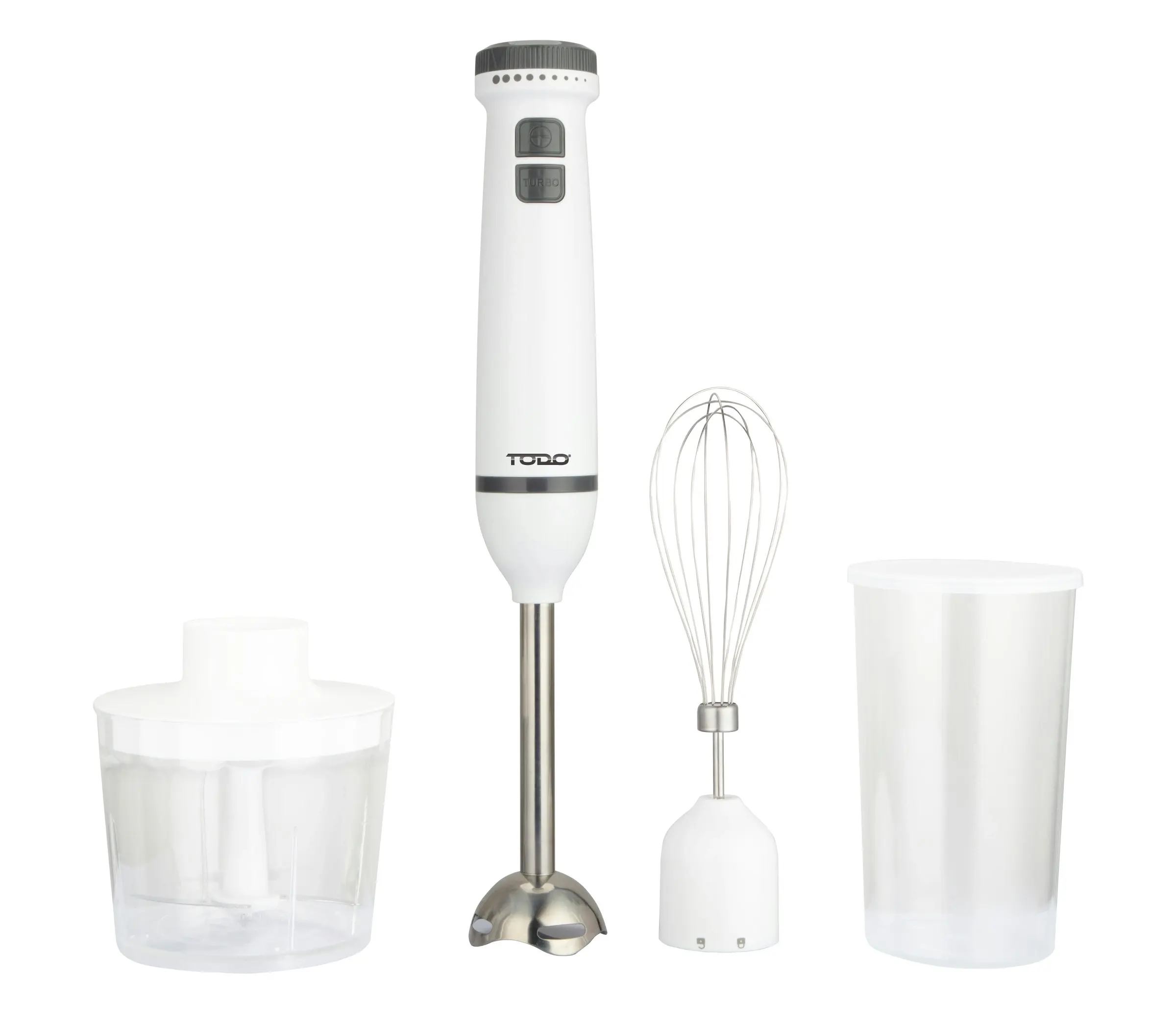 TODO Stick Mixer Set Food Chopper Electric Blender Whisk Handheld Beaker Jar Bowl - White