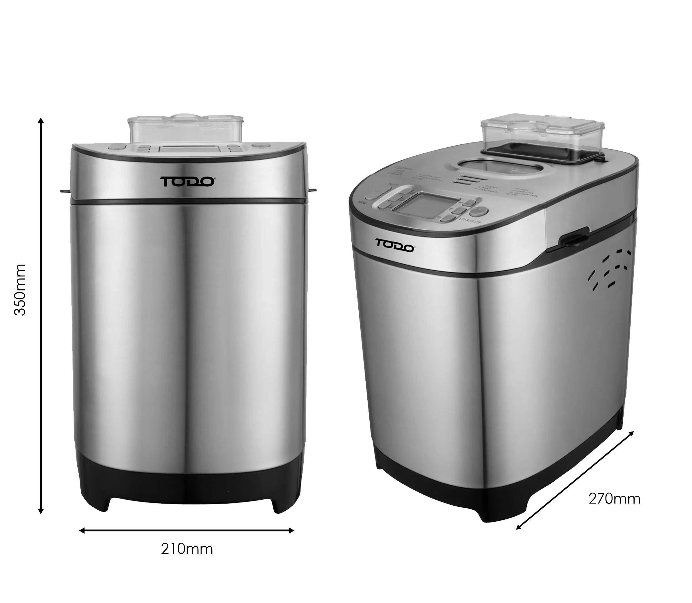 TODO Stainless Steel Bread Maker 13 Programs Menu 550W Power Fruit Nut Dispenser Keep Warm Function