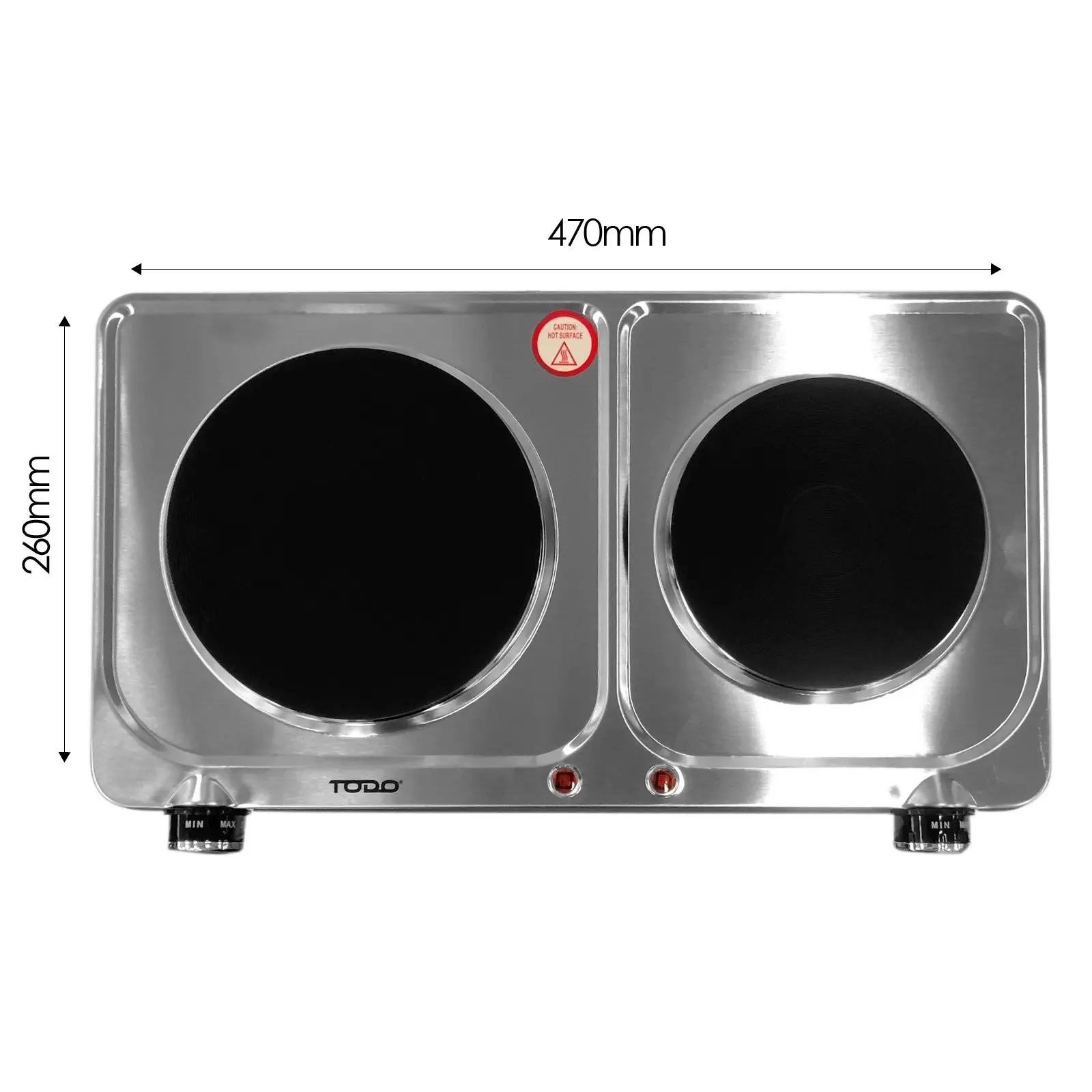 TODO 2250W Twin Hotplate Electric Cooktop Dual Plate Stainless Steel