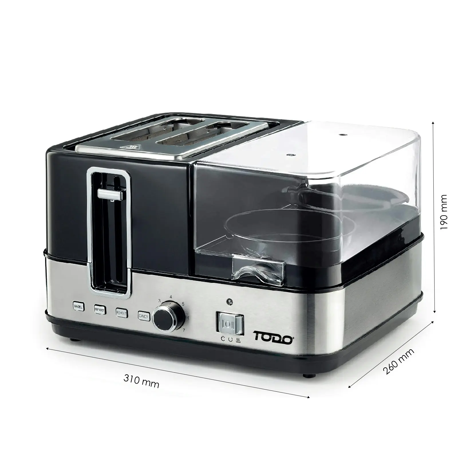 TODO 1400W Breakfast Master Toaster Egg Cooker Poacher Bacon Fryer Grill All In One