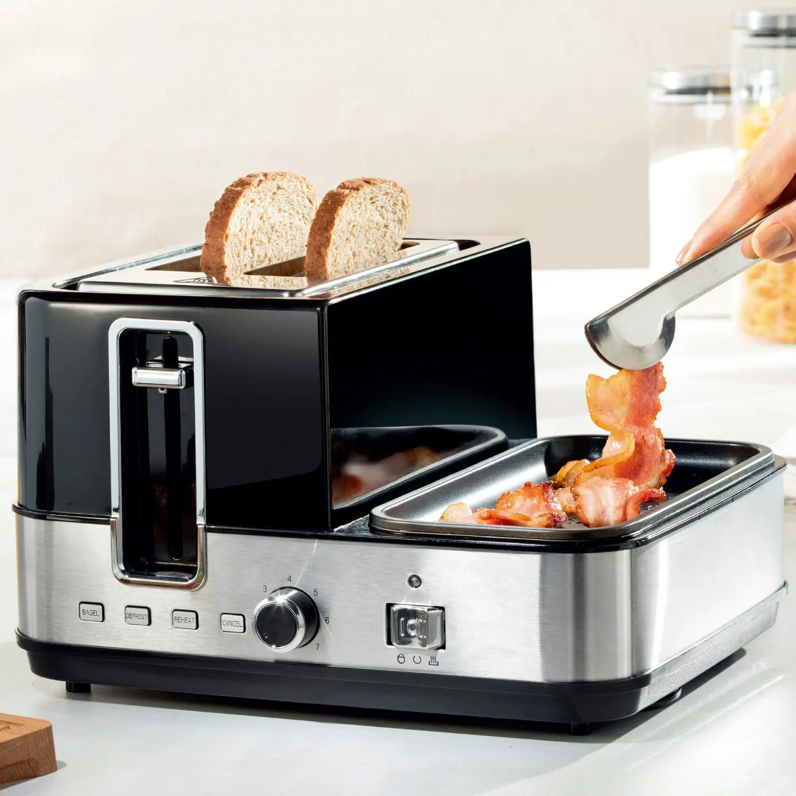 TODO 1400W Breakfast Master Toaster Egg Cooker Poacher Bacon Fryer Grill All In One