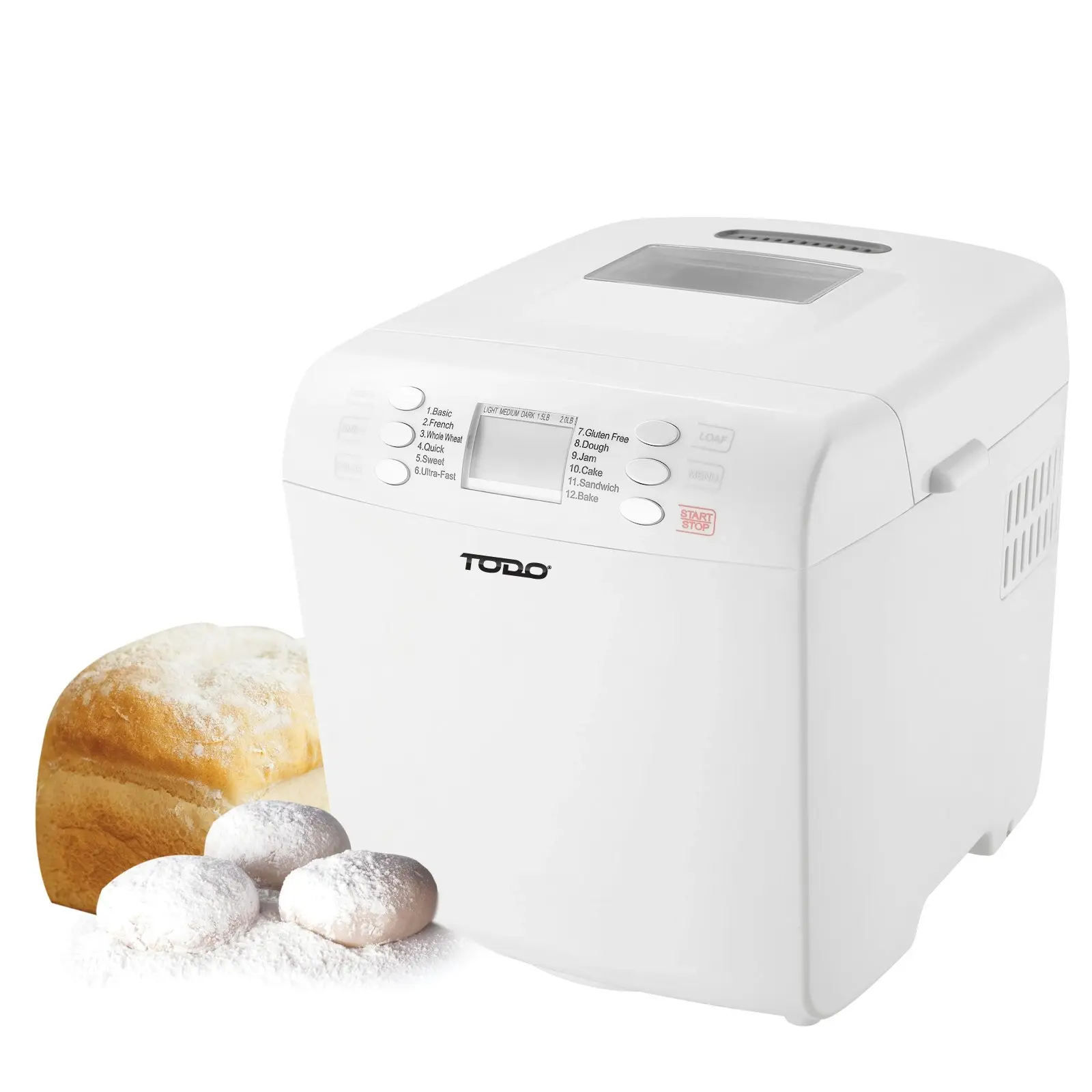 TODO Bread Maker 12 Programs Menu 550W Power Keep Warm Function White