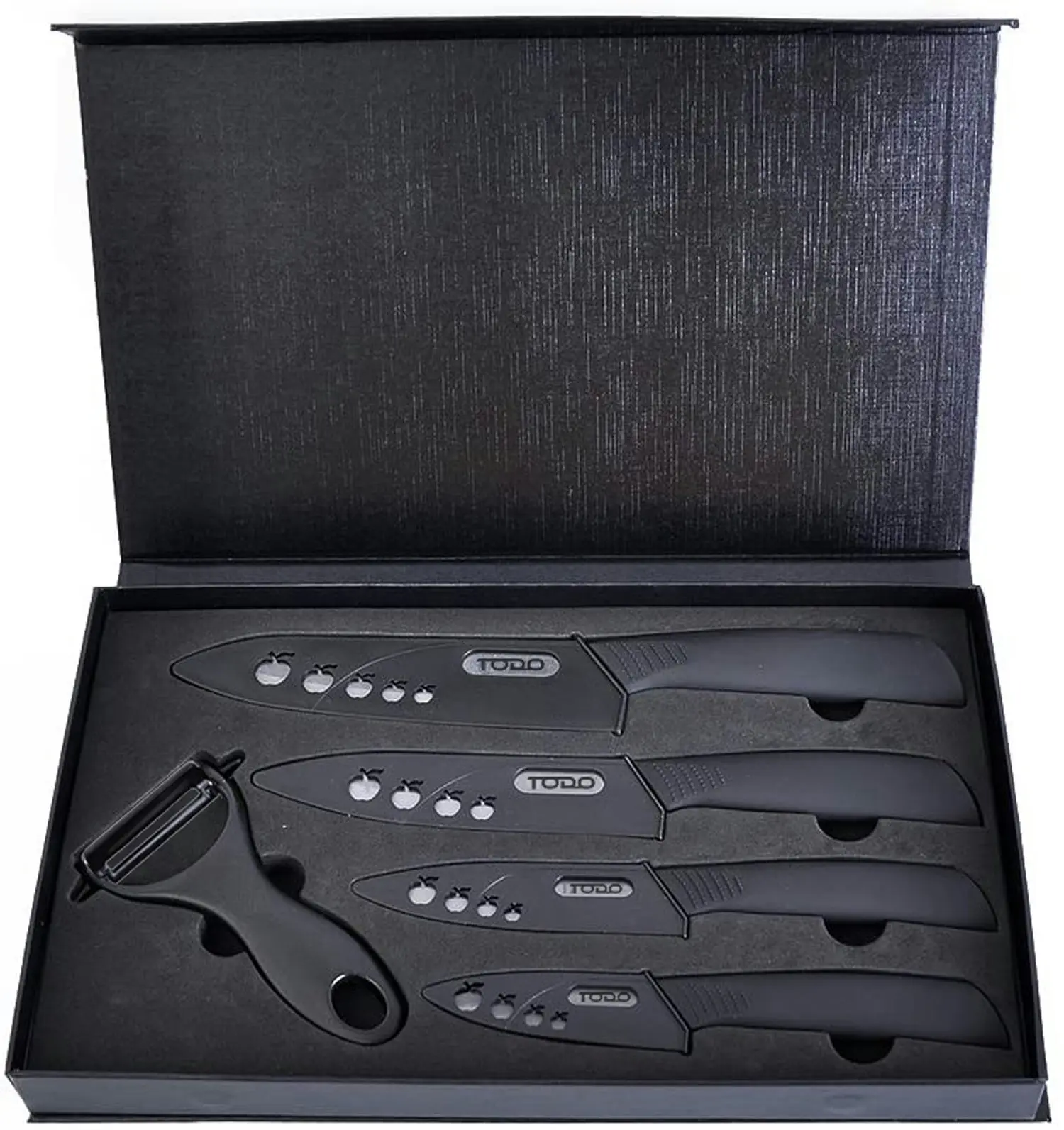 TODO 5 Pc Ceramic Knife + Peeler Set w/ Sheath Black Nano Zirconia Anti Bacterial Blade