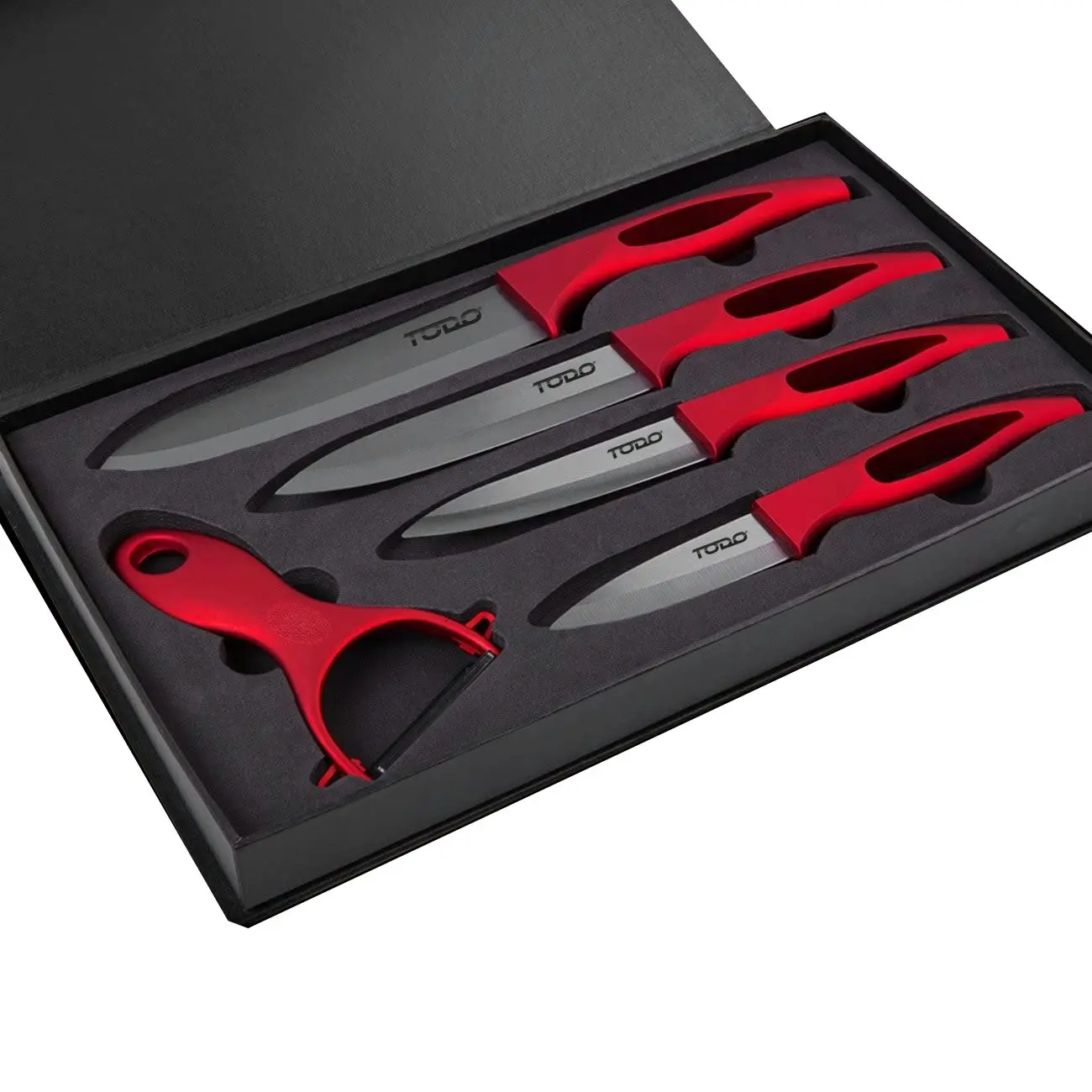 TODO 5 Pc Ceramic Knife + Peeler Set w/ Sheath Nano Zirconia Anti Bacterial Blade