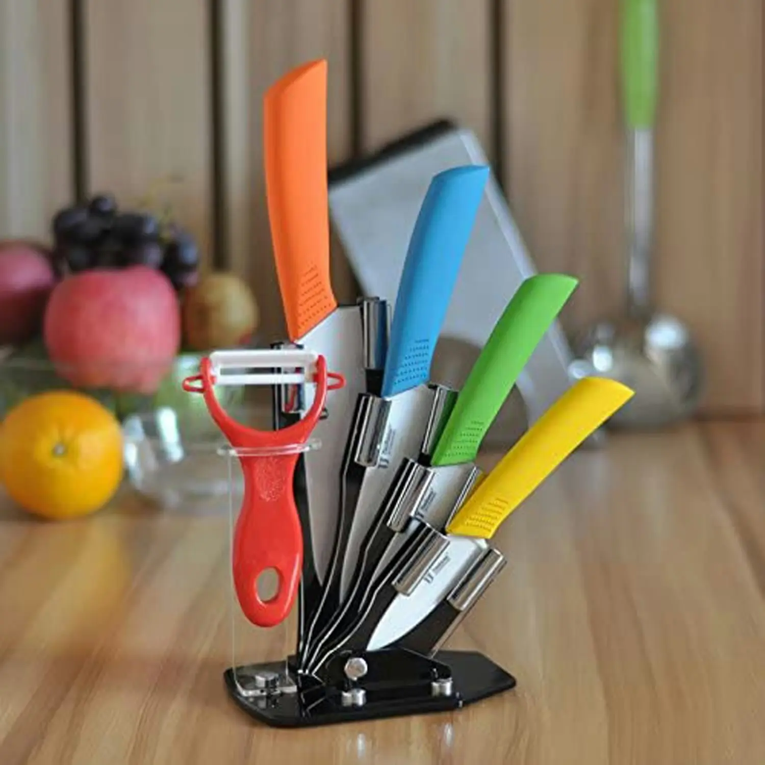 TODO 5 Pc Ceramic Knife + Peeler Set W/ Knive Stand Nano Zirconia Anti Bacterial Colour