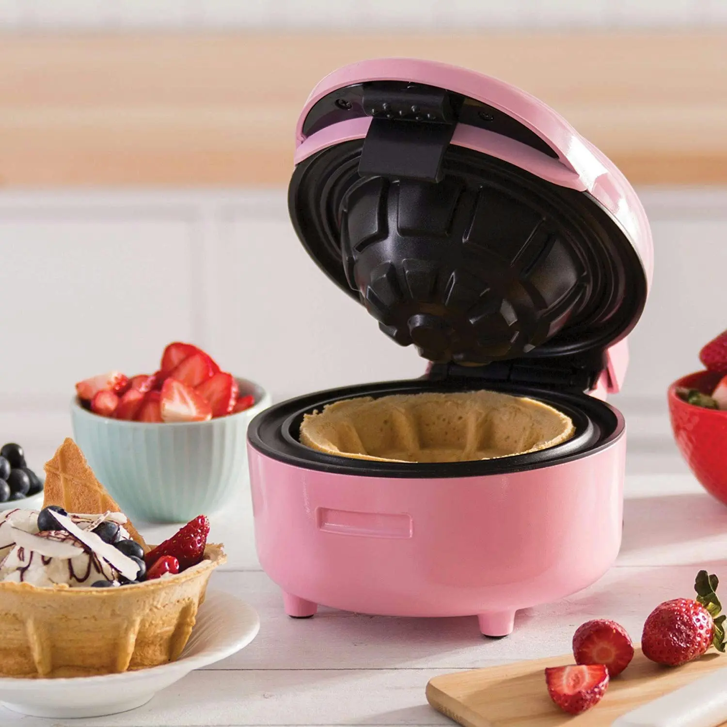 TODO Waffle Bowl Maker Ice Cream Dessert Treat Maker Breakfast Bowl - Pink