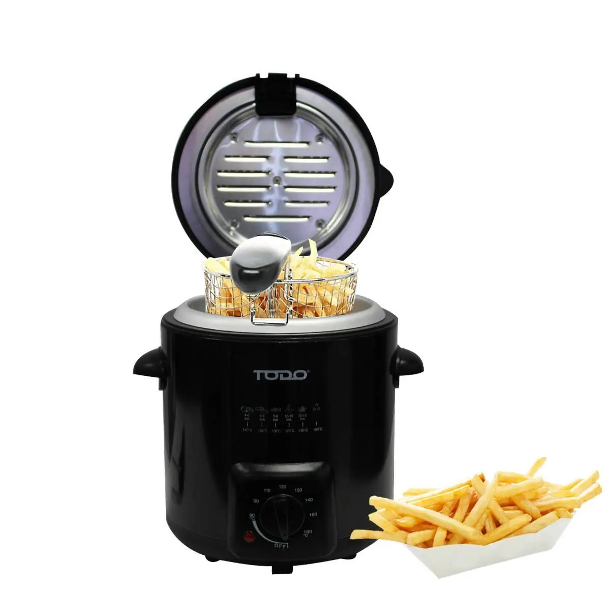 TODO 0.9L Deep Fryer Adjustable Thermostat Dial Black Stainless Steel Housing Basket