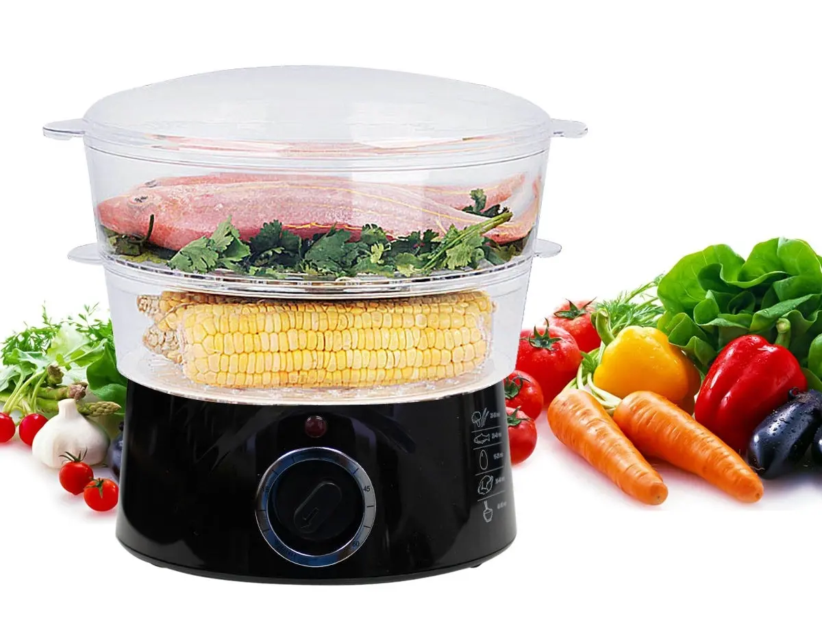 TODO 5L Steam Cooker Steamer 2 Tray 400W Power Dial Timer Healthy Stackable