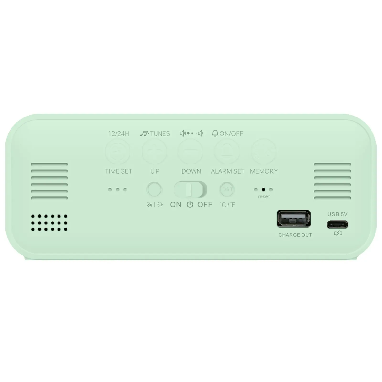 TODO LED Digital Alarm Clock Temperature Display Music Alarm USB Rechargeable - Green