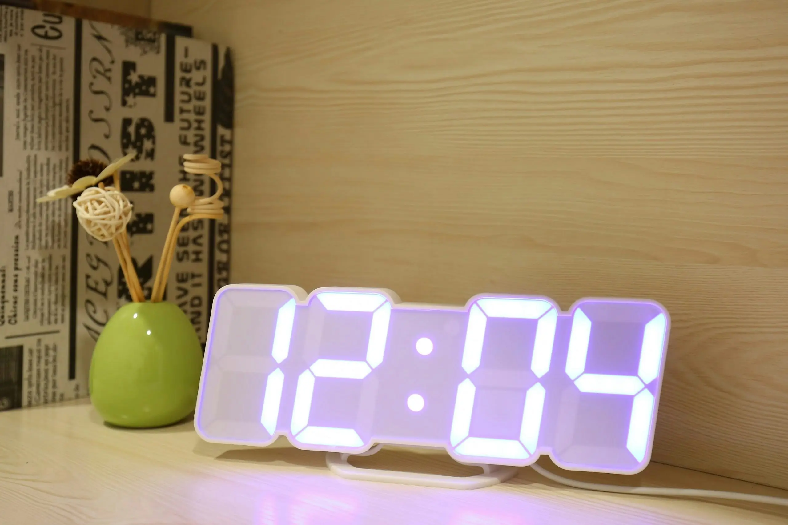 LED Digital Alarm Clock 115 Colour Display USB Power Remote Temperature - White