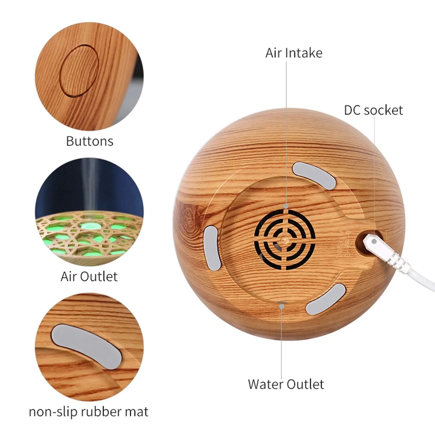 TODO 120ml Humidifier Aromatherapy Diffuser 7 Colour Led Ultrasonic Mist - Woodgrain