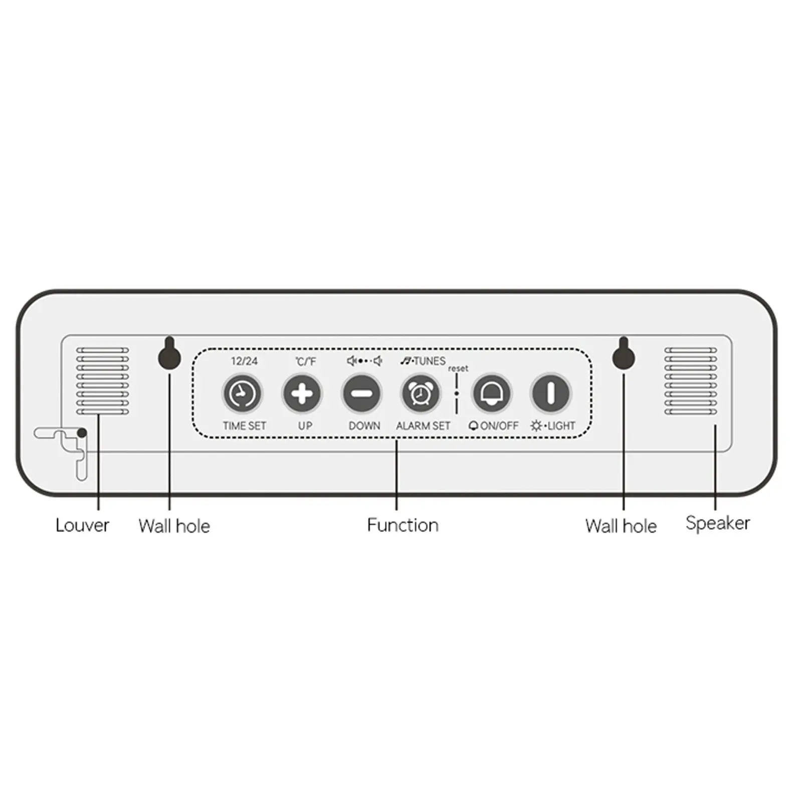 TODO LED Digital Alarm Clock Temperature Music Alarm USB Rechargeable - White