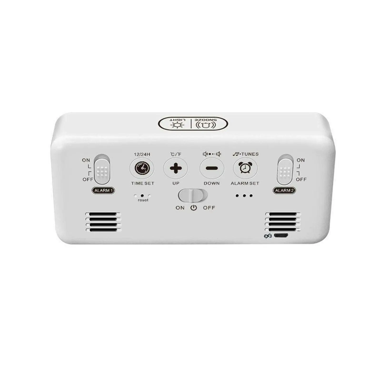 TODO LED Digital Alarm Clock Temperature Music Alarm USB Rechargeable - White