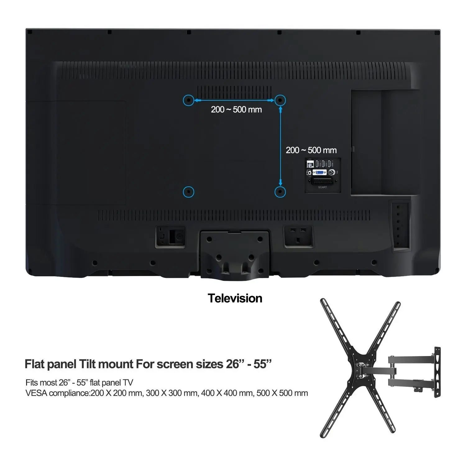 26"  - 55"  Led Lcd Tv Wall Mount Bracket Tilt Vesa 200 - 500Mm