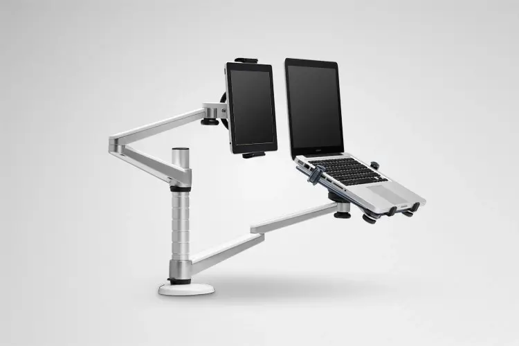 TODO Aluminium Dual Laptop + Tablet Stand Desk Clamp Mount Bracket 2 Arm