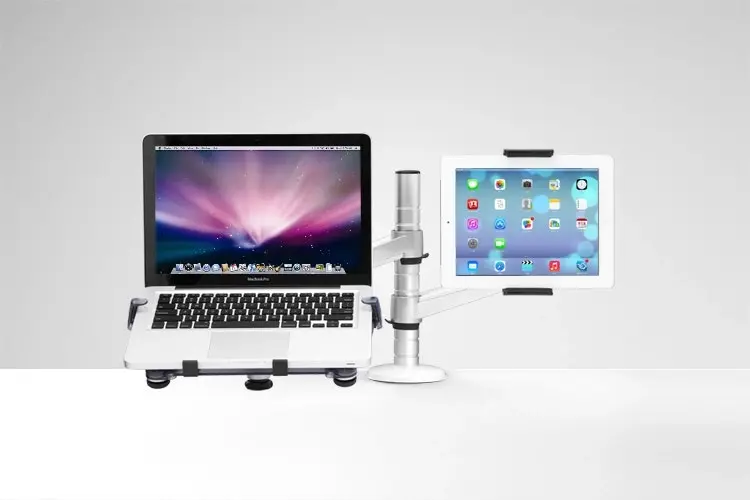 TODO Aluminium Dual Laptop + Tablet Stand Desk Clamp Mount Bracket 2 Arm