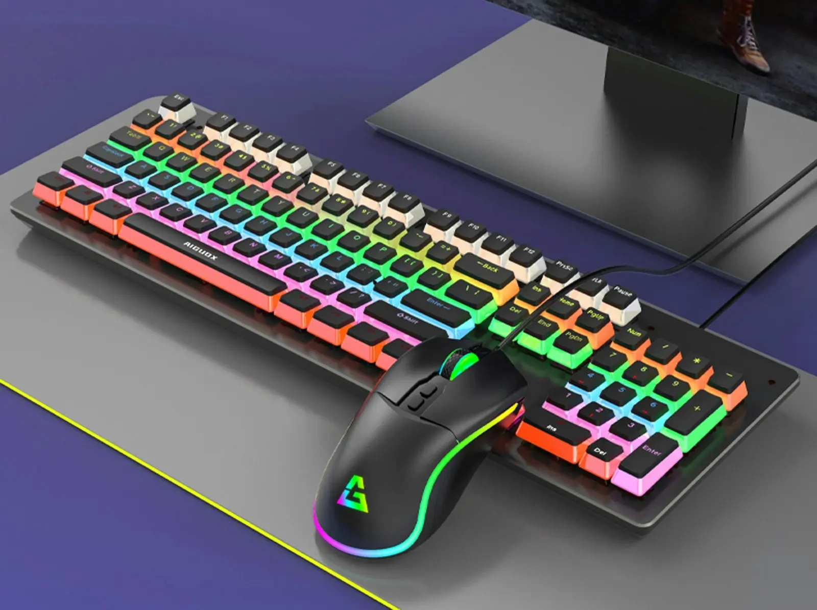 TODO Mechanical Gaming Keyboard Mouse Combo RGB LED Linear Blue Switch 104 Key USB