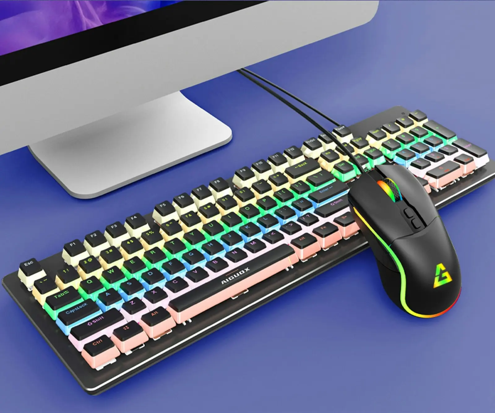 TODO Mechanical Gaming Keyboard Mouse Combo RGB LED Linear Blue Switch 104 Key USB