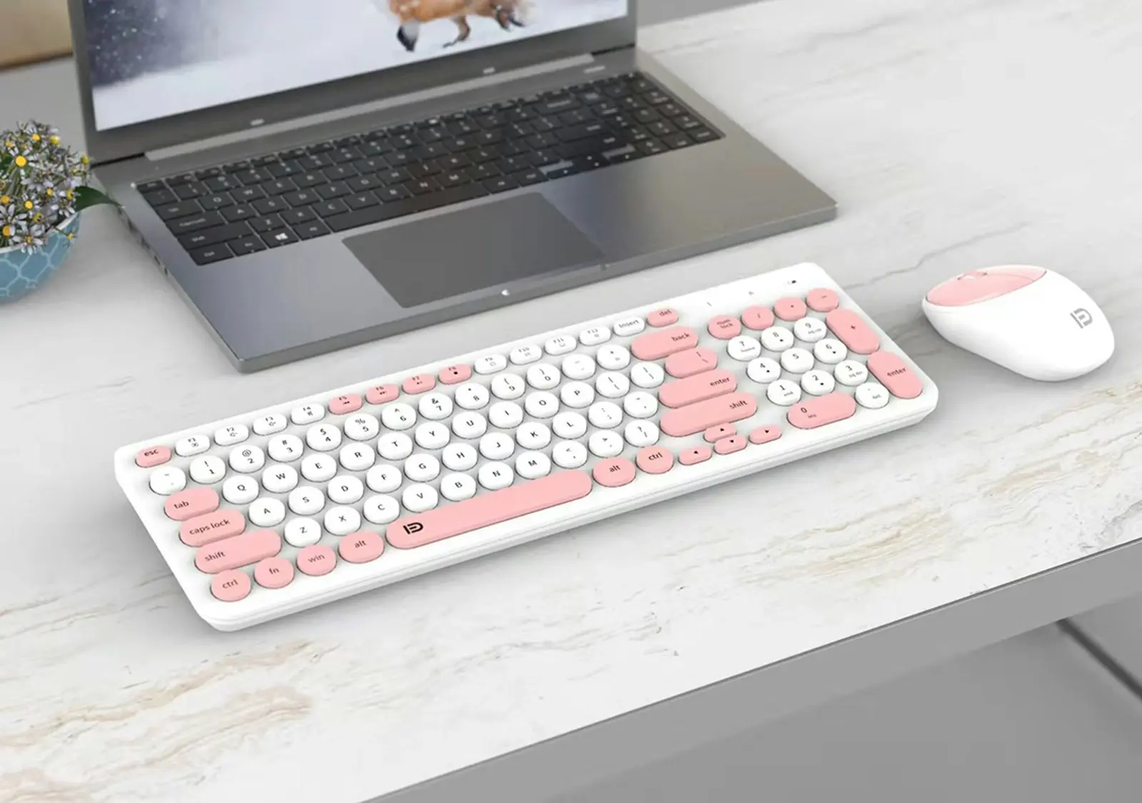 TODO 2.4Ghz Wireless Keyboard Mouse Combo Mac Windows Android - Pink