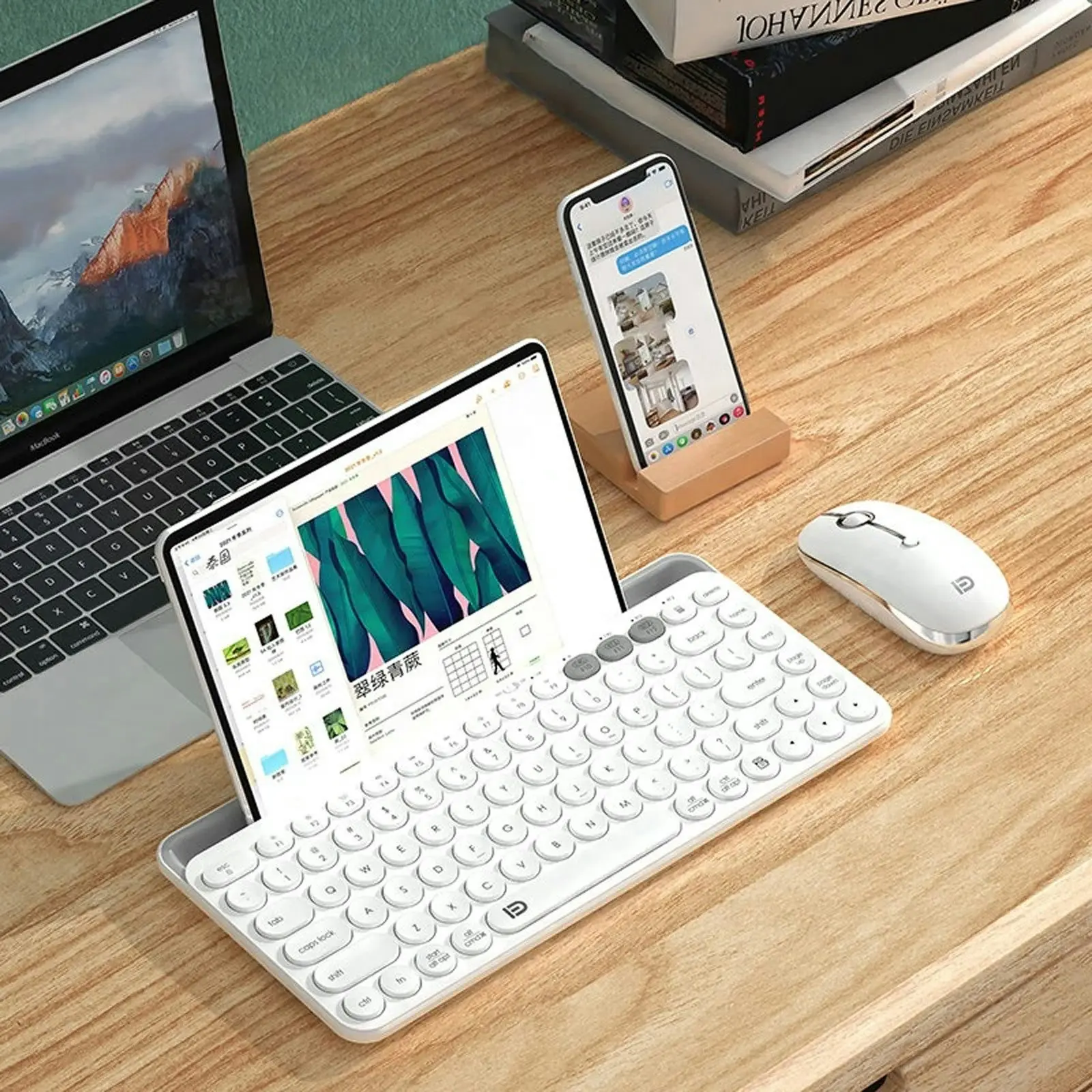 TODO Bluetooth Wireless Keyboard Tablet Holder Mac Windows Android 2.4G USB DUAL BT 3.0 5.0 - White