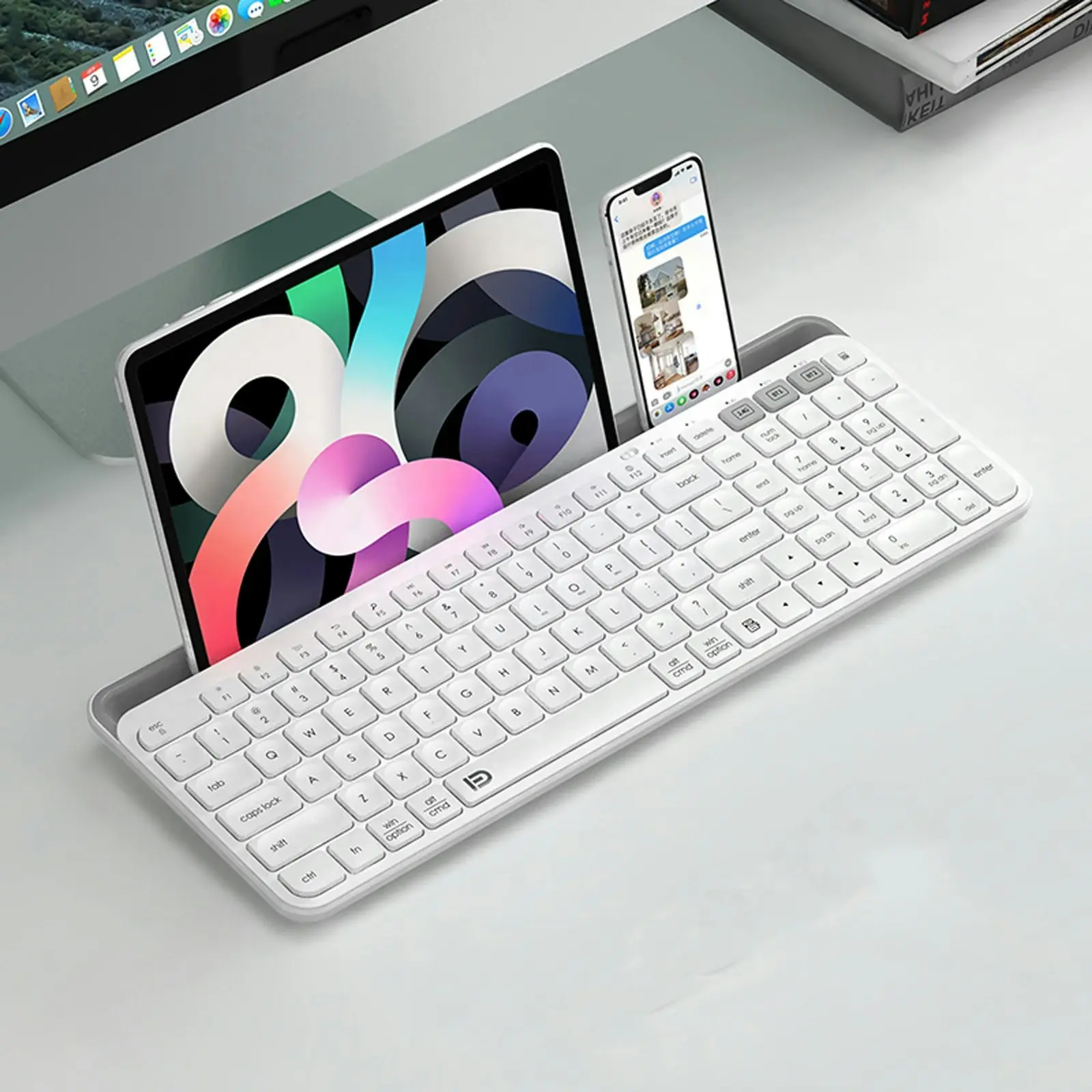 TODO Bluetooth Wireless Keyboard Tablet Holder Mac Windows Android 2.4G USB BT 3.0 5.0 - White