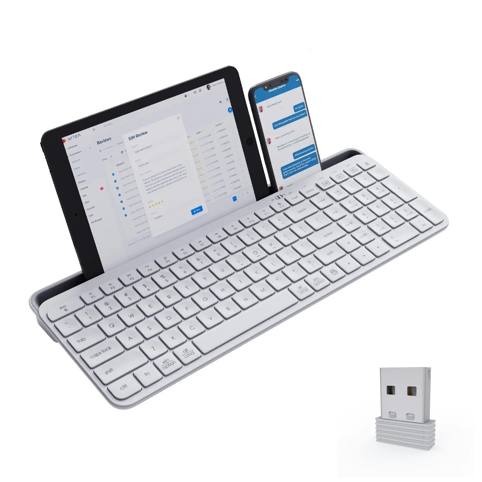 TODO Bluetooth Wireless Keyboard Tablet Holder Mac Windows Android 2.4G USB BT 3.0 5.0 - White