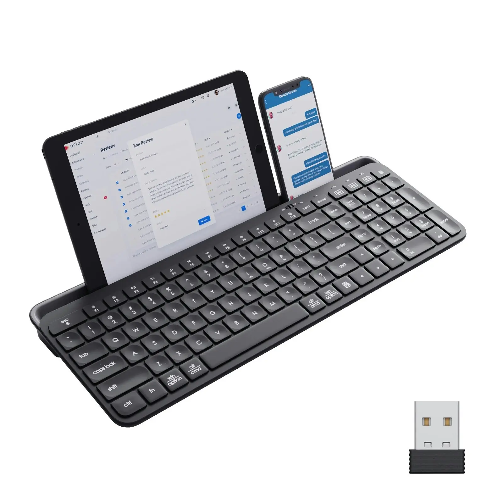 TODO Bluetooth Wireless Keyboard Tablet Holder Mac Windows Android 2.4G USB BT 3.0 5.0 - Black