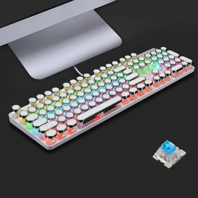 TODO Mechanical Gaming Keyboard Tactile Blue Switch Rgb Led 104 Key Usb Windows - White