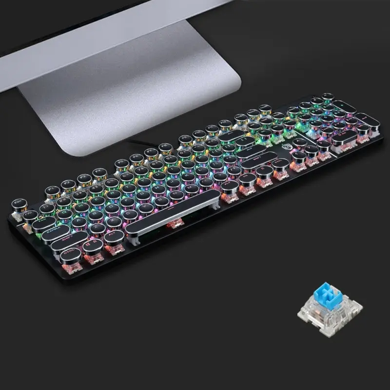 TODO Mechanical Gaming Keyboard Tactile Blue Switch Rgb Led 104 Key Usb Windows - Black