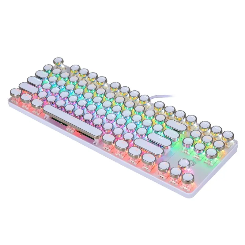 TODO Mechanical Gaming Keyboard Linear Blue Switch Rgb Led 87 Key Usb Windows - White