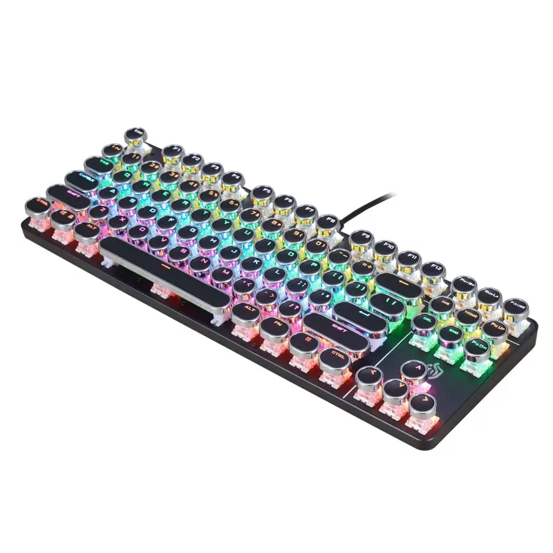 TODO Mechanical Gaming Keyboard Linear Blue Switch Rgb Led 87 Key Usb Windows - Black