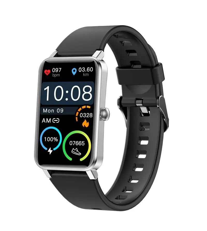 Bluetooth Smart Watch 1.57" Bracelet Monitor Heart Rate Blood Pressure - Silver Black