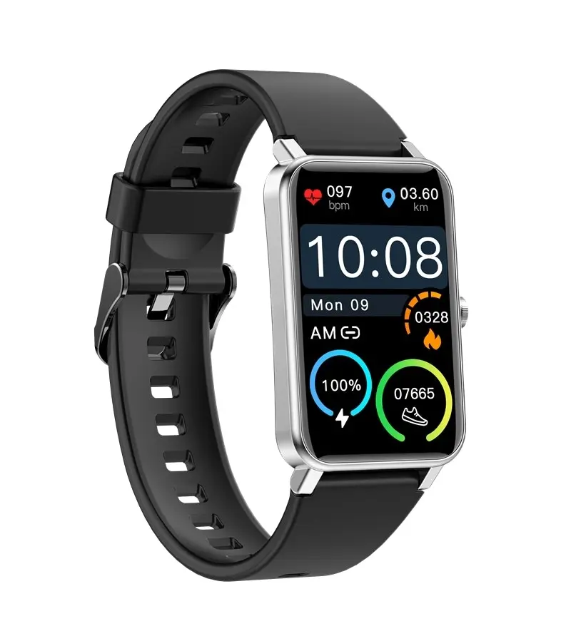 Bluetooth Smart Watch 1.57" Bracelet Monitor Heart Rate Blood Pressure - Silver Black