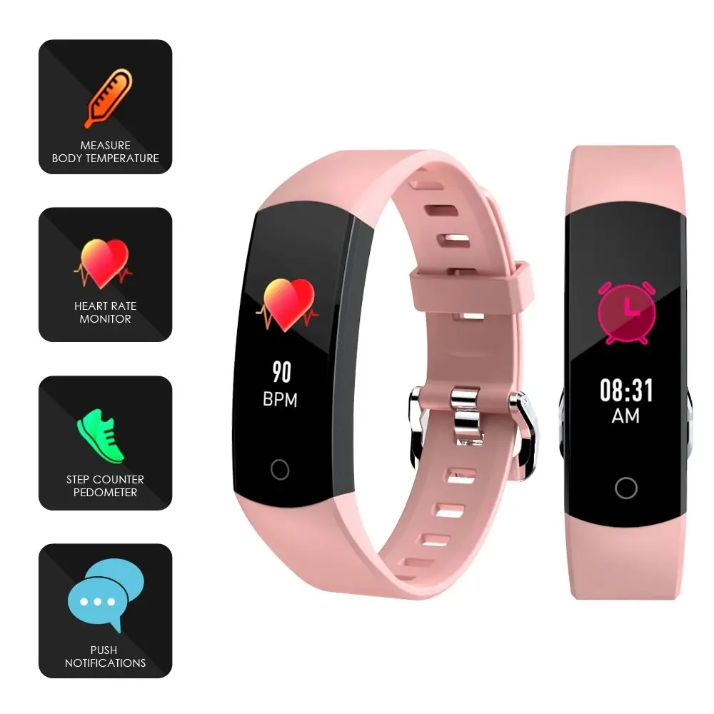 TODO Bluetooth Fitness Band Smart Watch Thermometer Temperature BPM Monitor - Pink