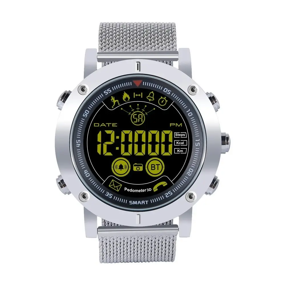 Bluetooth V4.0 Smart Watch 1.8" Fstn Lcd Sports Tracker Ip67 Android Ios - Silver