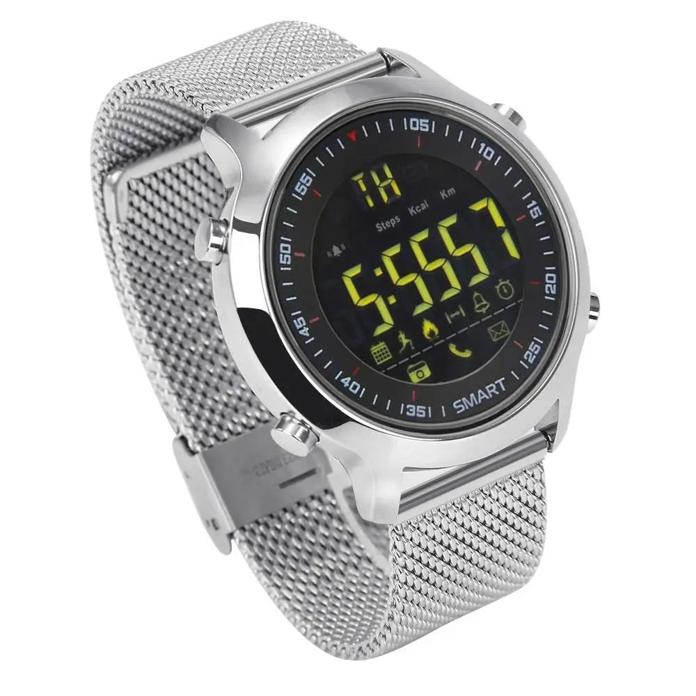 Bluetooth V4.0 Smart Watch 1.12" Fstn Lcd Sports Tracker Ip67 Remote Camera - Silver