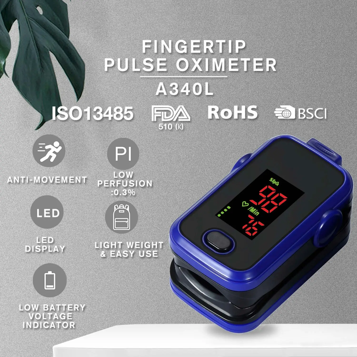 Fingertip Pulse Oximeter Hemoglobin Saturation Monitor Spo2