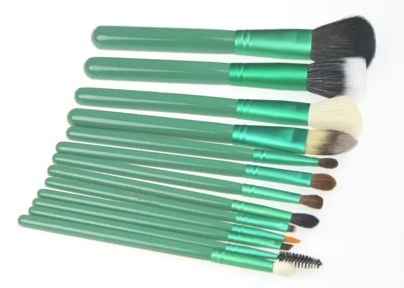 13 Piece Professional Makeup Brush Set Soft Bristle Carry Case Green