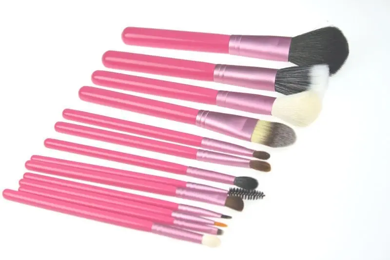 13 Piece Professional Makeup Brush Set Soft Bristle Carry Case Rose Pink