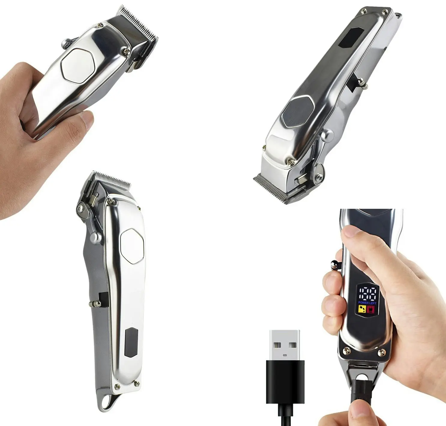 Cordless Hair Clipper Beard Trimmer LCD Display 3.7V 2000mAh Titanium Ceramic Blade USB Charge