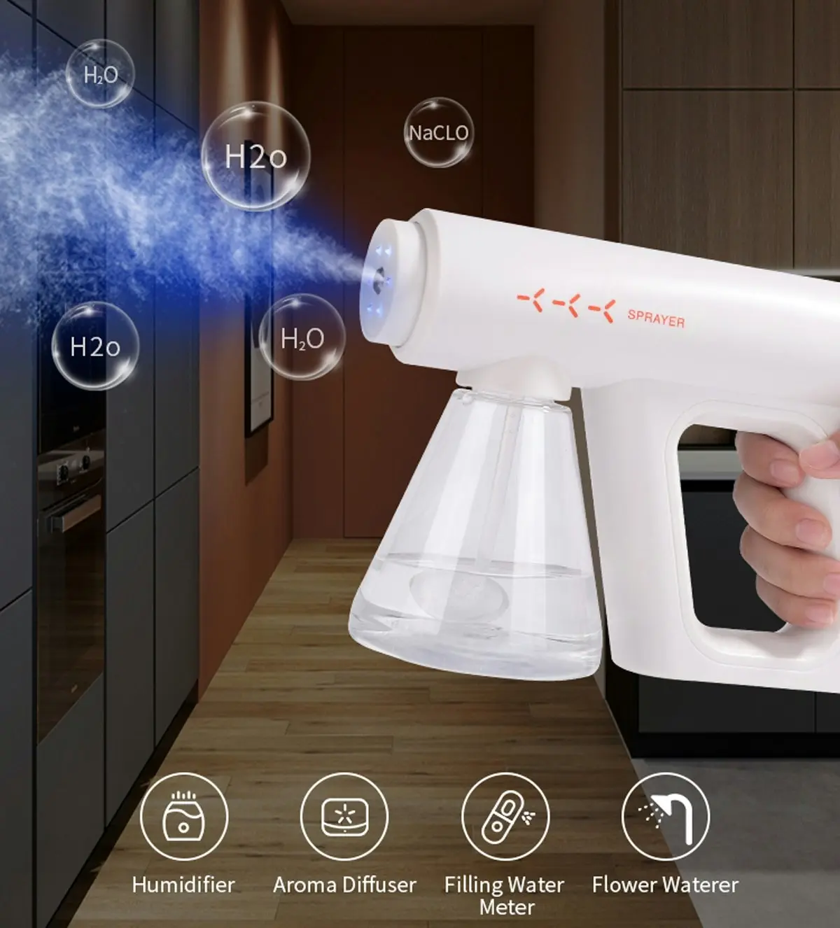 6 Blue Light Sterilizer Nano Atomizer Spray Disinfection Gun Purifier Li-ion Cordless 300ml