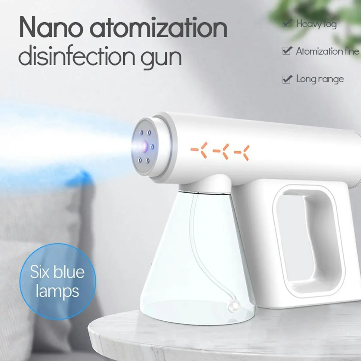 6 Blue Light Sterilizer Nano Atomizer Spray Disinfection Gun Purifier Li-ion Cordless 300ml